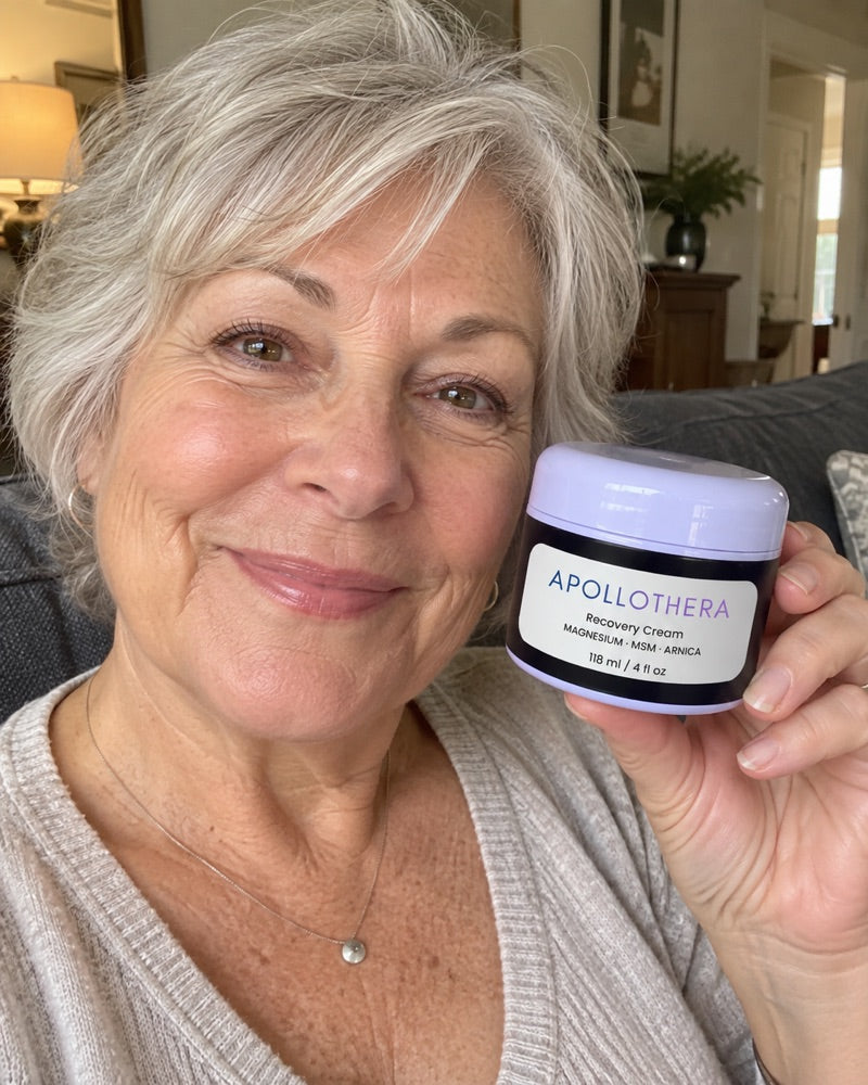 Carol holding ApolloThera Recovery Cream