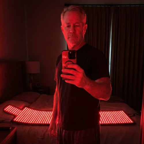Mike H. using the ApolloThera Full Body Red Light Mat